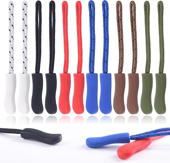 CooBigo 12Pack Zipper Pull Replacement, Golf Bag Zipper Pull Replacement Tab for Backpack, Jackets, Pants, Boots, Coats, Luggage - Dark Colors(Universal Extender)