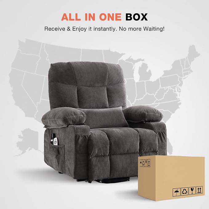 MAHOMICO Power Lift Recliner Chair for Elderly with Vibration Massage and Lumbar Heating,Electric Lift Recliner Single Sofa with Side Pocket,Two Cup Holders and USB Charge Port for Living Room