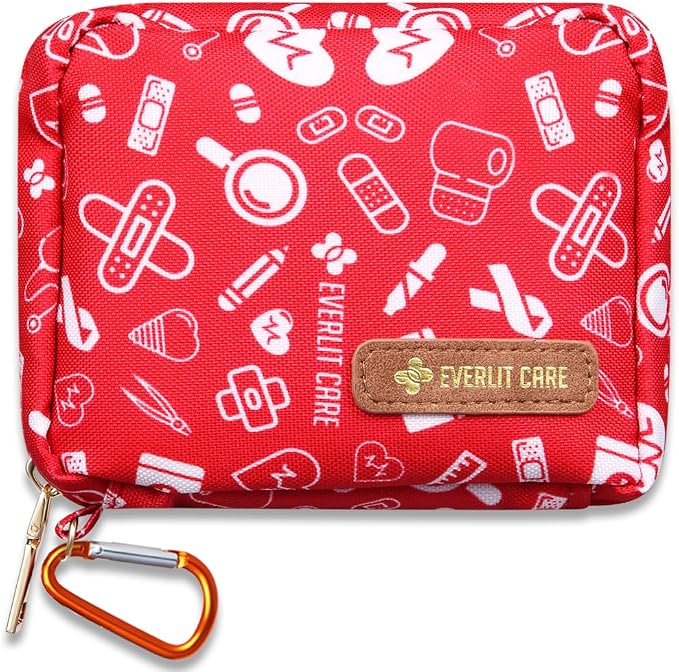 EVERLIT Mini Rescue Pack | 105 Medical Essentials Organized in Portable Storage Bag | Pocket Size Kids First Aid Kit with D Ring | Small Family-Friendly Travel Medical Kits
