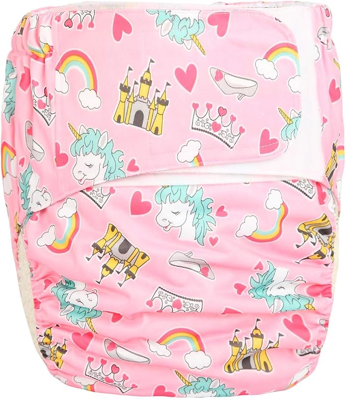 Adult Cloth Diaper Reusable Washable for Disability Hook and Loop (Pink Heart (Large 26in to 50in))