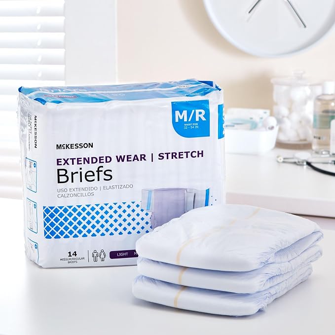 McKesson Extended Wear Stretch Briefs, Maximum Absorbency, 54 in, 56 ct | M/R, Unisex, Disposable, Elastic Leg Gathers and Contoured Fit for Men and Women, Incontinence