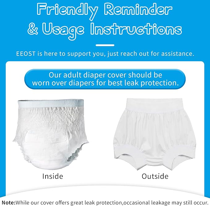 Adult Cloth Diaper Cover Waterproof Plastic Pants Rubber Underwear for Incontinence Leak Proof Washable (Whites)