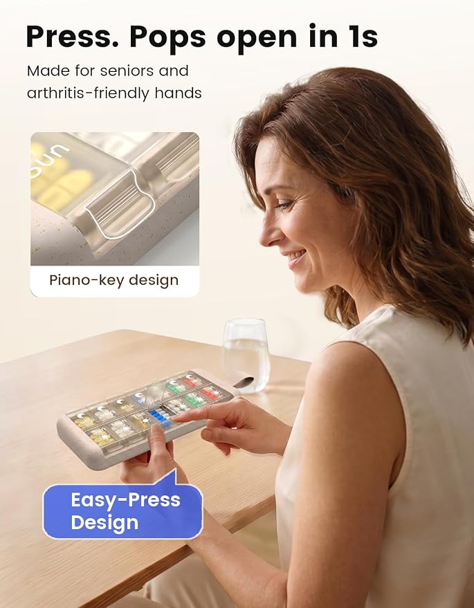 Pill Organizer, 2 Times a Day Pill Case, 7 Day Medicine Box, Weekly Medication Container, AM PM Dosey for Vitamin Meds Supplement Dispenser Storage Holder Arthritis Friendly Home Easy Use