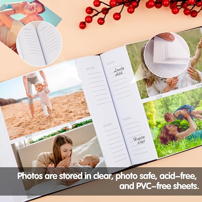 4x6 Photo Album Holds 240 Photos with Writing Space, Leather Cover Picture Book with Front Window for Family Wedding Baby Travel & Graduation Memories, Black