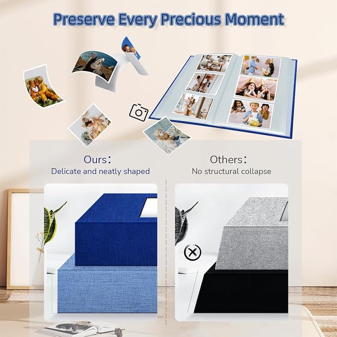 popotop Photo Album 4x6-300 Photos Linen Cover Photo Books with 300 Horizontal Pockets,Slip-in Picture Albums for Family Wedding Anniversary Baby Vacation Pictures