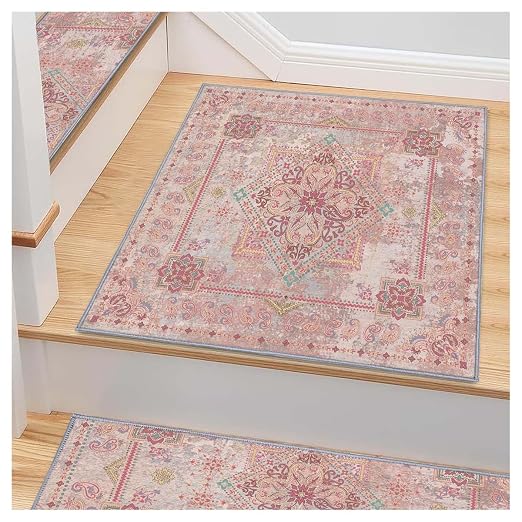 8”x 30” Carpet Stair, Anti-Slip Carpet Treads for Wooden Steps, Self-Adhesive Decorative Stair Runners, Slip-Resistant Treads for Indoor Wooden Staircases (1, Pink, 30X30 inch)