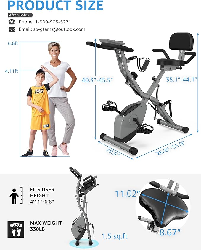 Foldable Exercise Bike for Small Apartments, Stationary Bikes for Home, Indoor Portable Cycling Bike with 16-Level Magnetic Resistance, 260LBS Capacity, 5.5 LBS Flywheel, for Small Space Workout 816