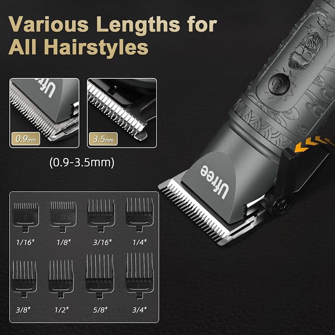 Ufree Hair Clippers for Men, Cordless Beard Trimmer, Grooming Kit, Gray | T-Blade, 6500RPM, 1-22mm Adjustable Comb, Type-C, 180min Runtime, for Beard, Stubble, Nose and Crisp Edges, Men Gift