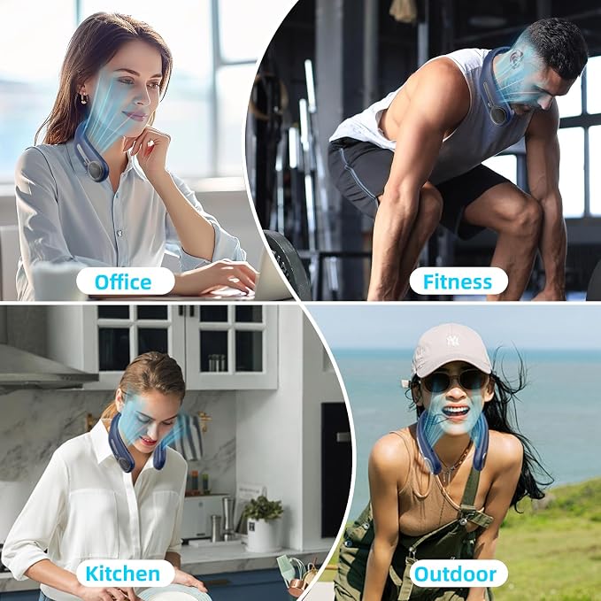 Portable Neck Fan, Personal Wearable Bladeless Fan, 6000mAh USB Rechargeable, 360° Airflow, LED Display, 4-Speeds, Hands Free Fan for Outdoor Indoor, Birthday Gifts for Men Women Dad Mom (Blue)