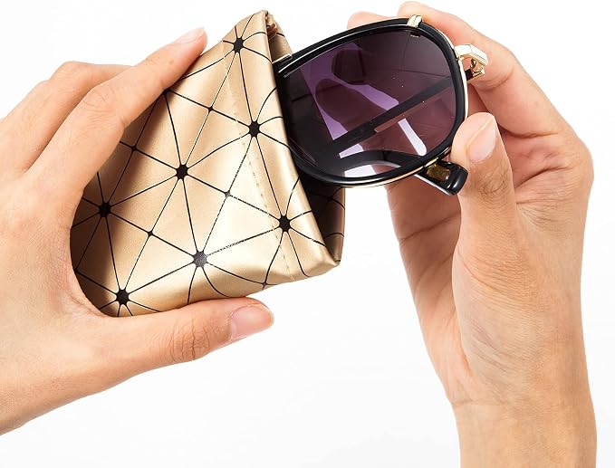 TRIUMPH VISION Eyeglass Case Glasses Case Soft Sunglass Pouch Sleeve 3 Pack | Slim Lightweight Alternative to Bulky Case, Leather Lined Protect Lens, Squeeze Easy to Use, Stylish Portable for Daily Use