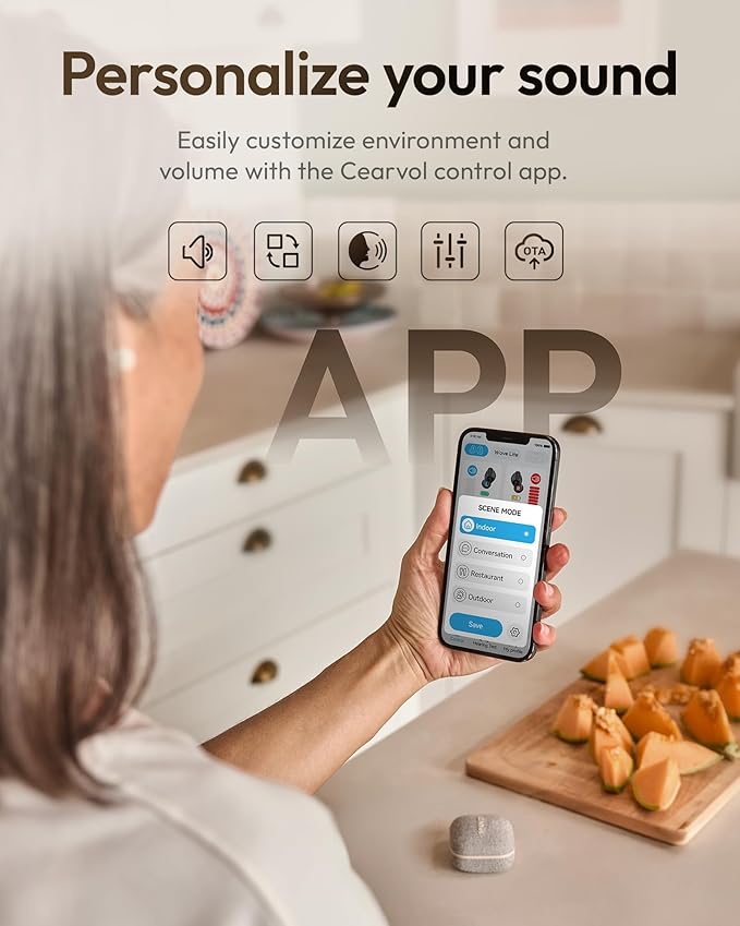 Cearvol-Wave Lite OTC Hearing Aids with Bluetooth App Control AI Noise Reduction AUX-in OVR Rechargeable for Mild to Moderate Severe Hearing Loss Adults Seniors, Midnight