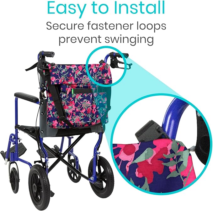 Vive XL Wheelchair Accessories Bag - Waterproof, Scratch-Resistant, Double-Stitched, Machine Washable for Adults, Seniors, 15 Colors - Storage Walker Backpack to Hang on Back