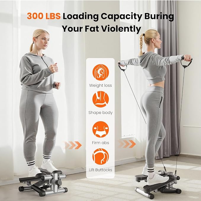 Sweetcrispy Mini Stair Steppers with Resistance Bands for Exercise at Home, Portable Exercise Twist Stepper Machine for Full Body Workout, 300LBS Capacity