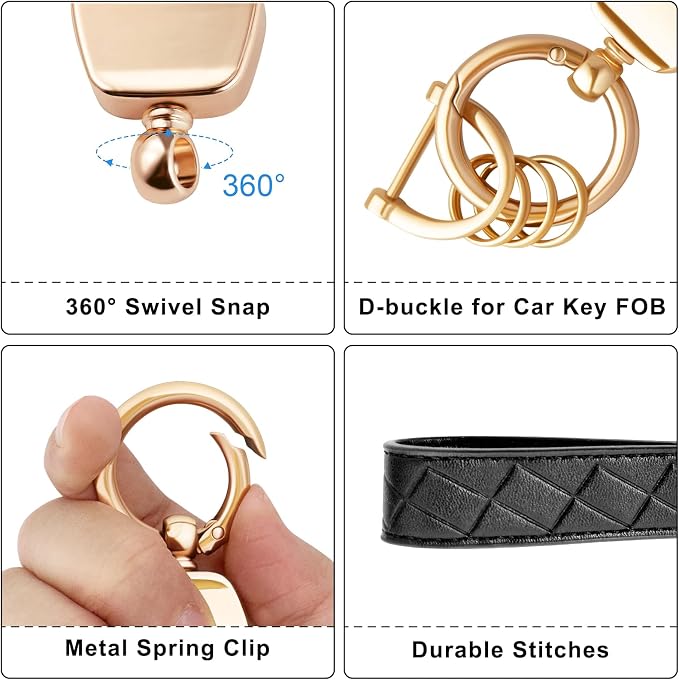 OHKYOOT Leather Car Keychain for Home Car Keys | Carabiner Clip Key Fob Keychain for Women Men,Car Key Holder with 3 Key Ring and Anti-Lost D Ring