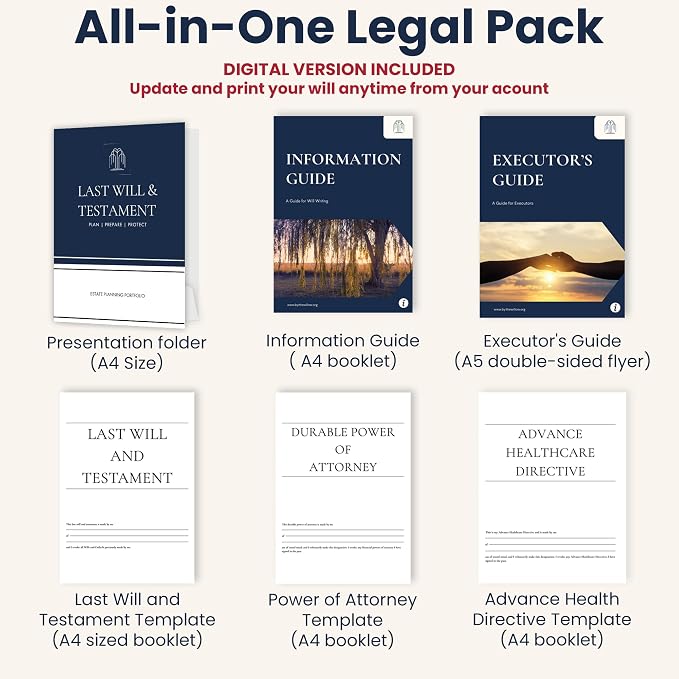 Estate Planning Kit with Digital Access – Last Will and Testament Kit, Living Will, Durable Power of Attorney & Medical Directive - Attorney Approved Forms, Valid in 50 States