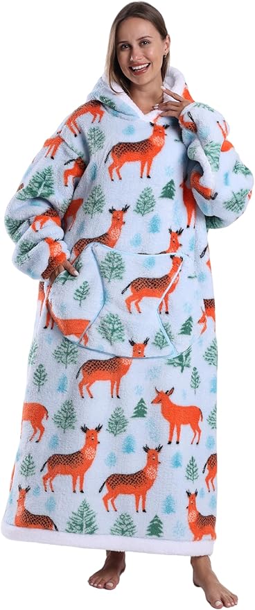 Blanket Hoodie, Long Hooded Blanket Sweatshirt as Birthday Gifts for Women Men, Long Wearable Blanket for Women Men.