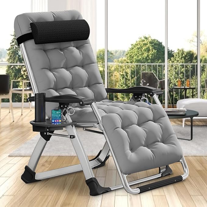 Comfy Folding Recliner Chair -Bedroom Living Room Chairs | Patio Lounge Chair with Removable Cushion for Indoor Outdoor