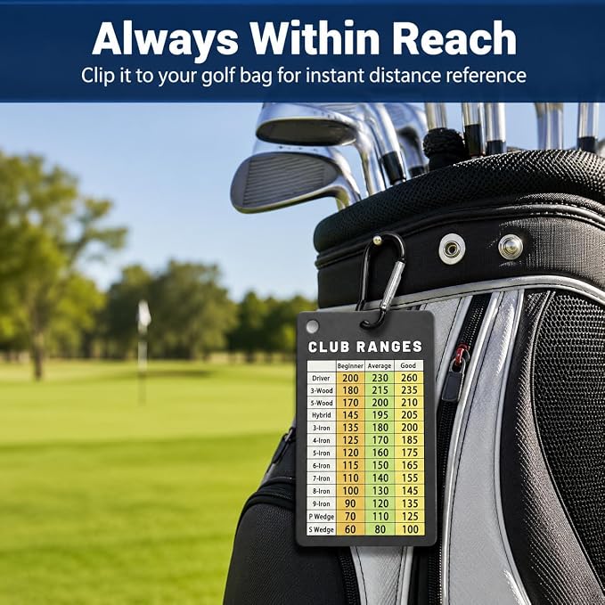 Golf Club Range Chart Card, Golf Club Distance Card for Men Women Beginners, Yardage Reference Cheat Sheet for Driver Irons Wedges, Credit Card Size Golf Accessories, Quick Club Selection Guide
