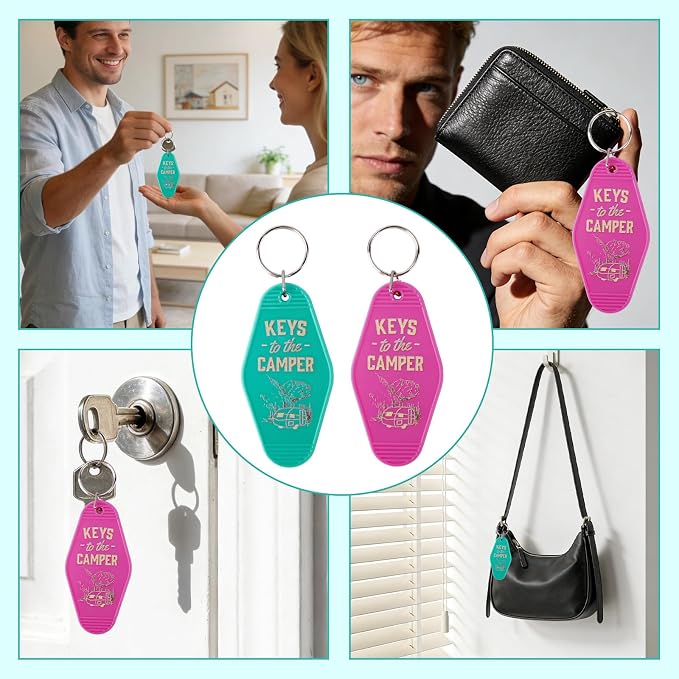 Mikovivi 2pcs Camping Keychain, Plastic Camper Keychain Holder RV Accessories for Men & Women, Thoughtful Gifts