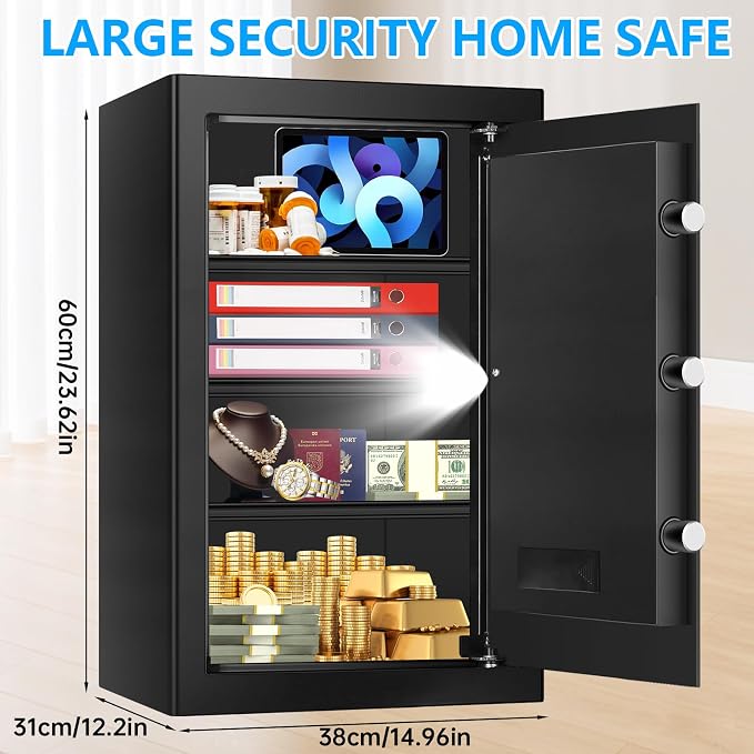 5.1 Cuft Large Home Safe, Waterproof Fireproof Safe Box for Money with Combination Lock and Spare Keys, Fire Proof Security Safe for Home Use, Fire Water Proof Safe for Documents Firearm Medicine