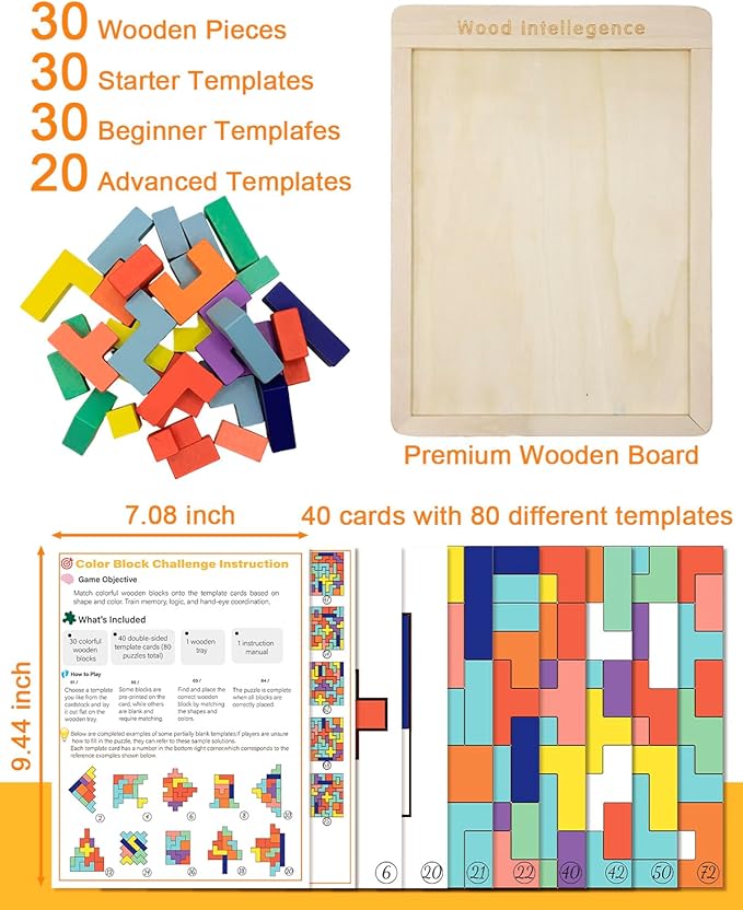 Dementia Activities for Seniors Wooden Tiles Gifts Geometric Cognitive Products & Training Easy Memory for Alzheimer's Elderly Cognitive Craft Gifts