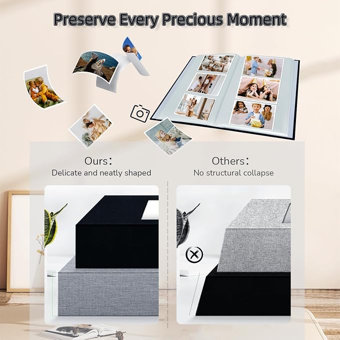 Popotop Photo Album 4x6-300 Photos Linen Cover Photo Books with 300 Horizontal Pockets,Slip-in Picture Albums for Family Wedding Anniversary Baby Vacation Pictures