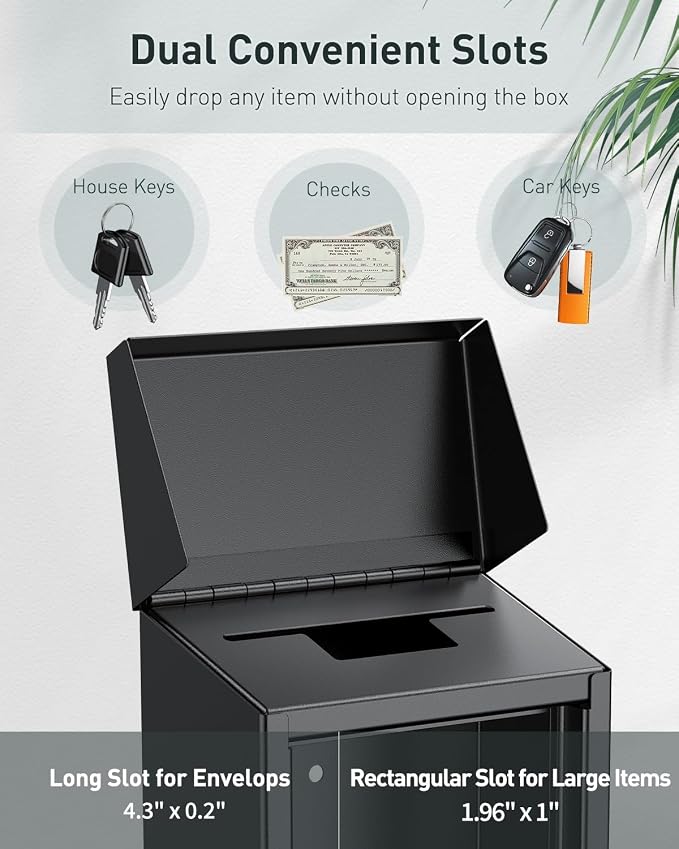 Uniclife Cash Box with Combination Lock, Wall Mounted Mailbox for Outside | Black Code Lock Box, Metal Donation Box with Top Slot, Suggestion Box for Office and Business