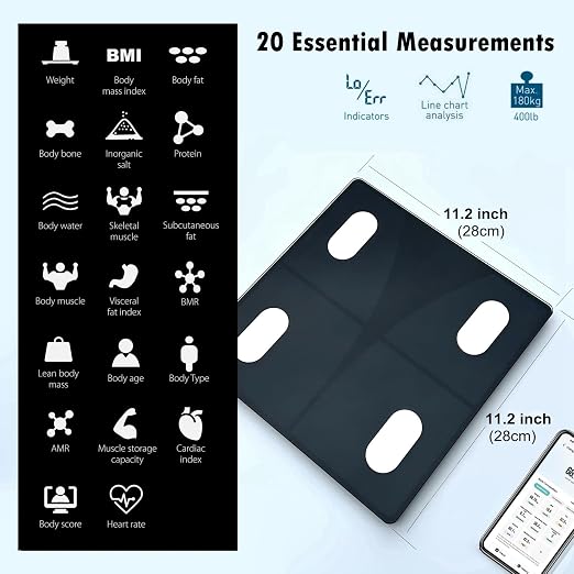 NUTRI FIT Scale for Body Weight and Fat Percentage, Digital Bathroom Smart Bluetooth Scale LED Display, 15 Body Composition Analyzer Baby Weight BMl Health Monitor Sync with App 400lbs - Black