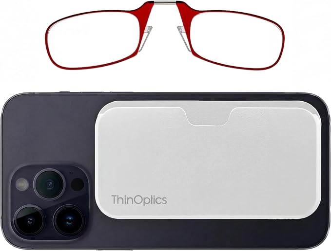 Always With You by ThinOptics Classic Reading Glasses + Case that Sticks to Your Phone - Ultra-Thin Armless Pocket Readers
