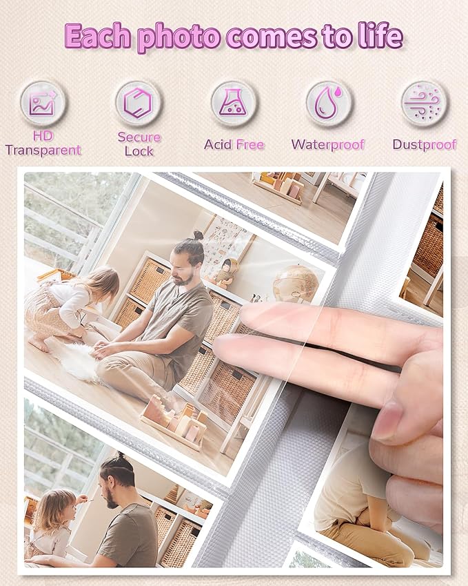 Artfeel Photo Album 4x6 with 300 Pockets,Slip-in Picture Albums,Linen Cover Memory Book with Front Window,White Page Vertical Photo Book for Wedding,Family,Anniversare,Baby,Vacation