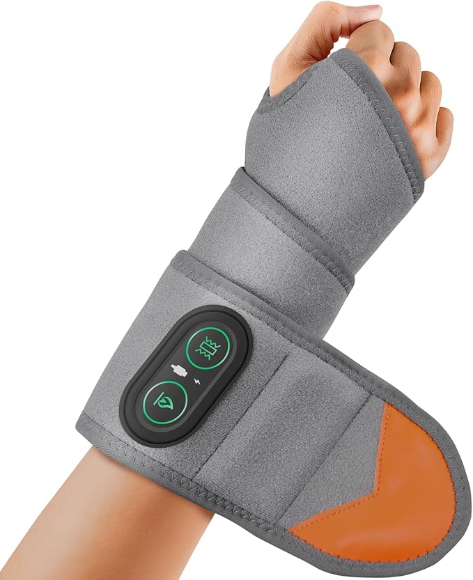 Cordless Wrist Heating Pad for Pain Relief, Wrist Massager for Carpal Tunnel, Heated Wrist Wrap Brace for Arthritis, Red Light Therapy Wrist Brace with 3000mAh Rechargeable, Gray