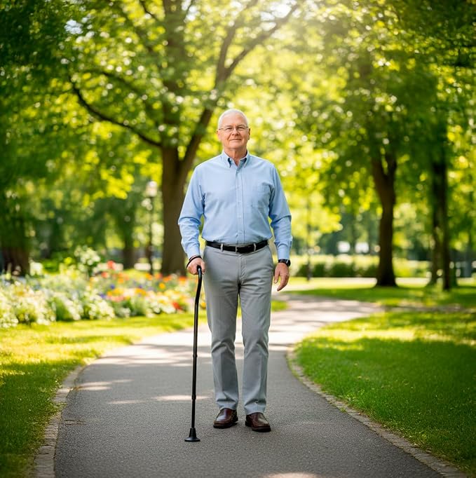 KMINA Heavy Duty Walking Cane, Adjustable Canes for Men and Women, Seniors with Foam Padded Offset Handle, Made in Europe