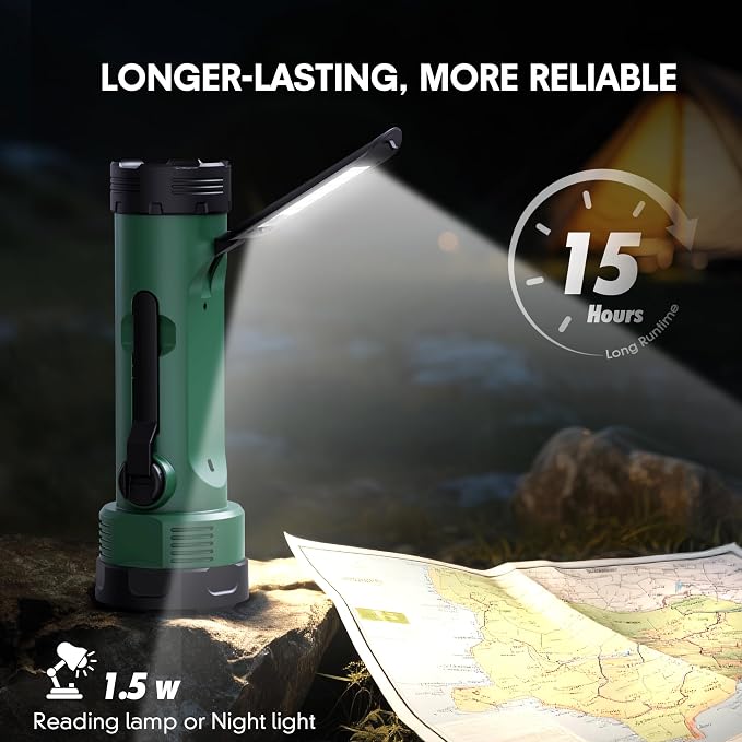 Hand Crank Flashlight, 3000mAh NOAA Weather Radio Flashlights with 3 Way Power Sources, Wind Up Flashlight Hand Crank Cell Phone Charger, Portable Radio AM/FM with Reading Lamp for Emergency/Outdoor