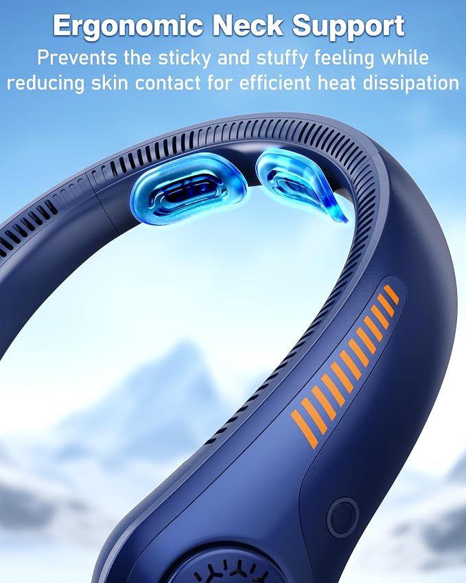 Portable Neck Fan - Rechargeable Personal Fan with Neck Support, 5000mAh, 5-Speed Quiet, Lightweight Long Lasting Bladeless Fan, Wearable Cooling Fan for Hot Flashes, Travel, Gifts for Men Women