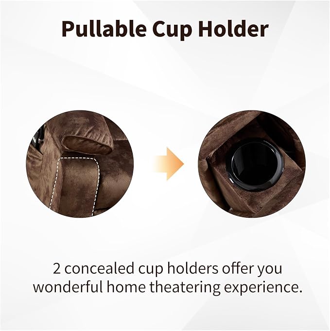 Power Lift Recliner for Elderly with Heat & Massage, Wide Electric Reclining Chair with Cup Holder, Phone Holder & Side Pockets, Brown