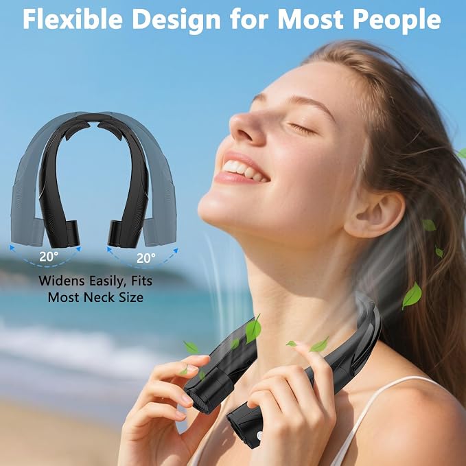 Neck Fan, 6000mAh USB Rechargeable Hands Free Personal Fan, 6 Speeds Adjustable Portable Neck Fans, Faster Cooling Wearable Fan, Ultra Quiet for Outdoor, Travel, Home, Office - Black