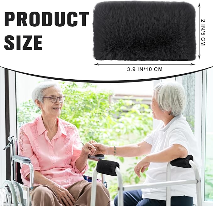 2 Pcs Walker Handle Cushions Fluffy Walker Hand Pads Universal Padded Rollator Hand Cover for Folding Rolling Wheelchair, Senior, Elderly Grippers, with 2 Extra Foam Pads(Black)