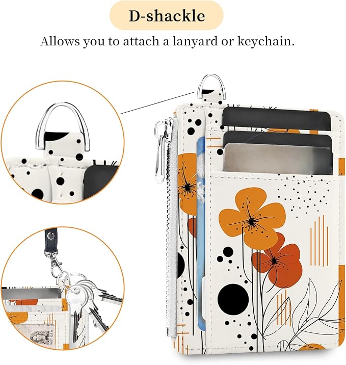 Hancynir Boho Flower Credit Card Holder Slim Wallet Women, RFID Small | Zipper Pocket Wallet, Thin Travel Coin Purse, PU Leather, Minimalist Card Case, 6 Card Slots, ID Window, Ladies Women Gifts