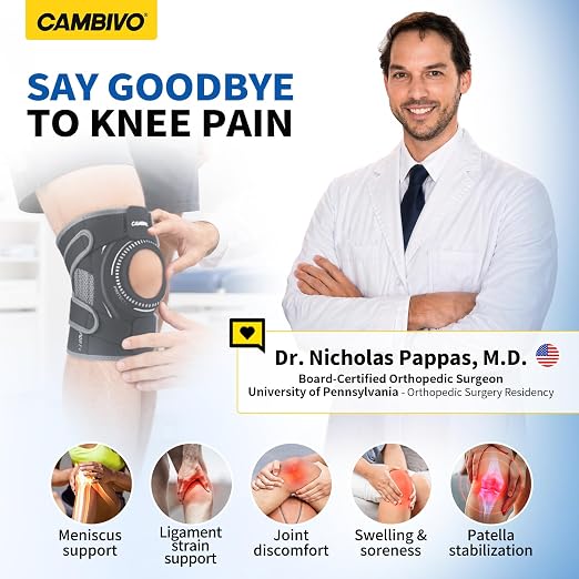 CAMBIVO ELITE Knee Brace with Side Stabilizers & Open Patella Gel Pad — Adjustable Support for Meniscus, Arthritis, ACL, MCL Recovery, Knee Support for Men and Women - Please Check Size Chart
