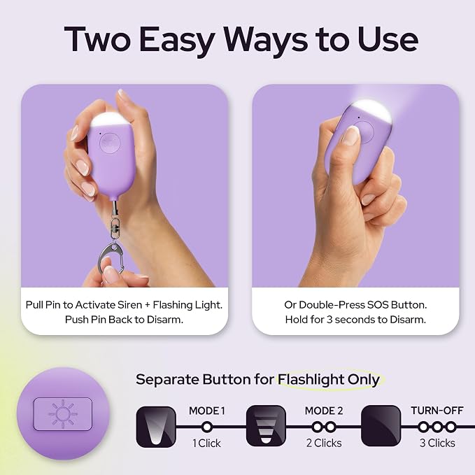 Weten Rechargeable Personal Alarm Keychain - 130dB Siren & LED Light - Stylish Personal Safety Alert for Women to Carry - Panic Button Alarm for Security - Rape Whistle for Self Defense (Purple)