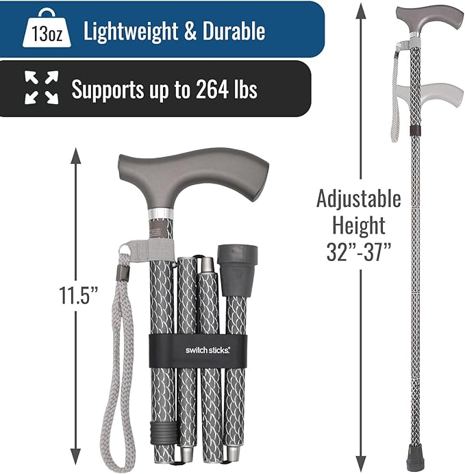Switch Sticks Walking Cane for Men or Women, Foldable and Adjustable from 32-37 Inches, FSA and HSA Eligible