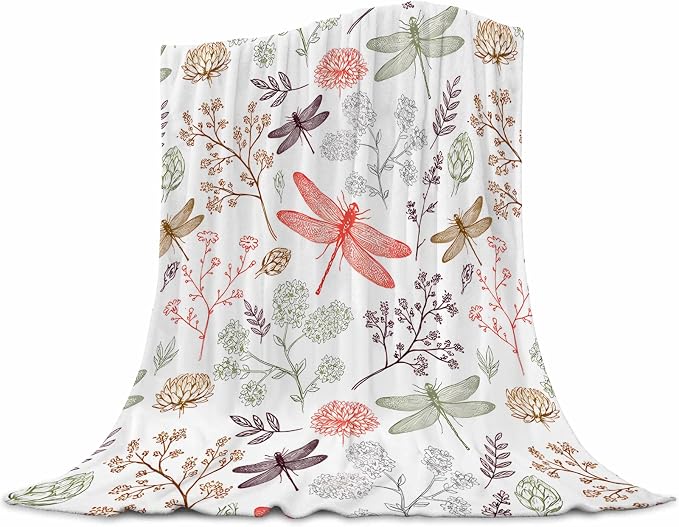 Dragonfly Blanket 40x50 Inches - Super Soft Flannel Dragonfly Throw Blankets for Kids - Dragon Fly Print Blankets Gifts for Boys & Girls - Cozy Fleece Plush Blanket for Bed, Sofa, Car