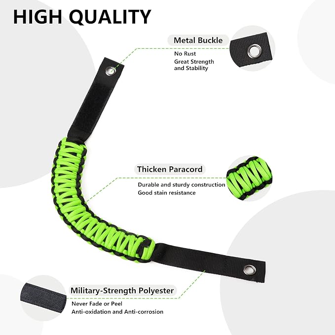 sukemichi Roll Bar Grab Handles for 2021-2026 Ford Bronco 2/4 Door,Green | Paracord handles grab,Fits Bronco 2021-2026 hard & soft top,Off-road safety grip handle,Work with airbag,Not for Sport,4 Pack