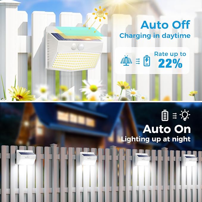 12 Pack Solar Motion Sensor Lights Outdoor Waterproof with 3 Modes | Cool White, White Frame, LED, Solar Powered, Security Lighting for Outside Wall Garden Fence Yard Deck Patio Garage