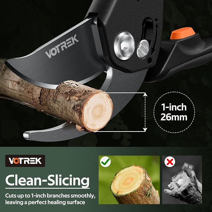 VOTREK® Pruning Shears, Patented Stepless Handle Opening for Any Hands