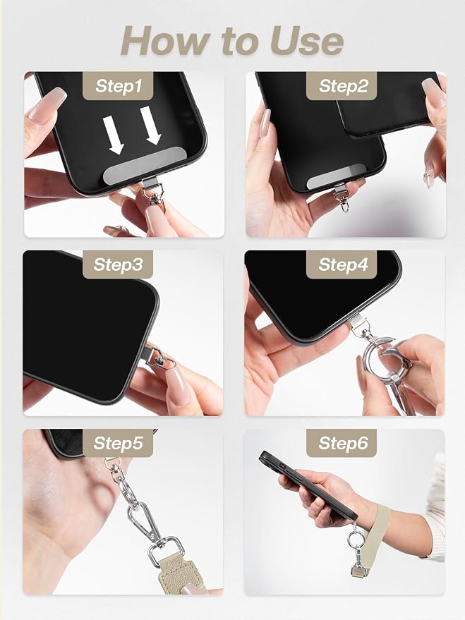 Tiostep Clip and Go Strap for Phone with Wallet Crossbody Phone Lanyard Adjustable and Detachable RFID Wristlet Wallet (Khaki, Medium)