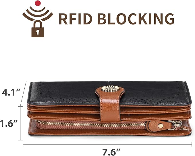 SENDEFN Wallets for Women Leather Credit Card Holder with RFID Blocking Large Capacity Wristlet | with RFID Blocking