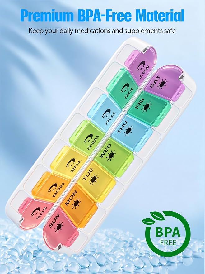 Gelibo Pill Organizer 2 Times a Day,Magnetic Foldable Weekly AM PM Pill Case, Large Travel Pill Box for Vitamins,Supplements,Medication Organizer 7 Day,Never Spill Pills,Easy to Open for Arthritis