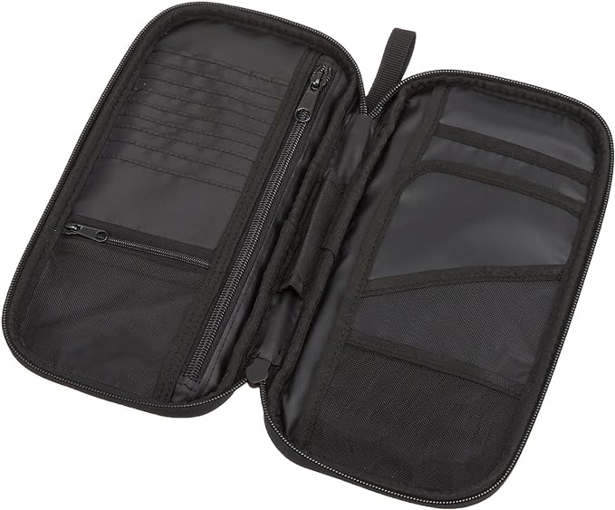 Amazon Basics RFID-blocking Passport Wallet, Passport Holder for Travel, Polyester/Nylon Material with Durable Zipper Closure, Zippered Pockets, Slots for Cards, 10"x5", Black, Solid