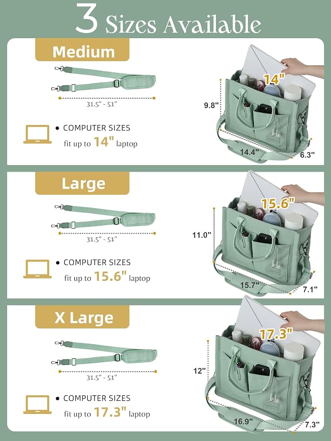 FIORETTO Canvas Tote Bag for Women with Zipper Closure & Individual Compartments for Work College for Teacher & Nurse